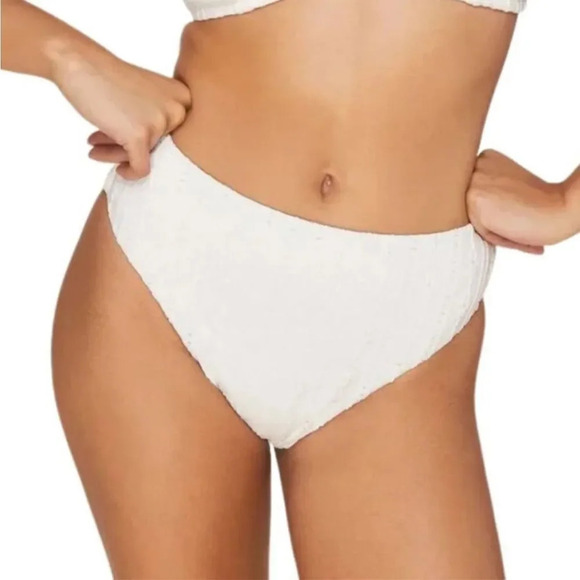 Andie Bikini Set Delray Top 90s High Waisted Bottom Bikini blue cream sz XS NWT - Picture 2 of 13